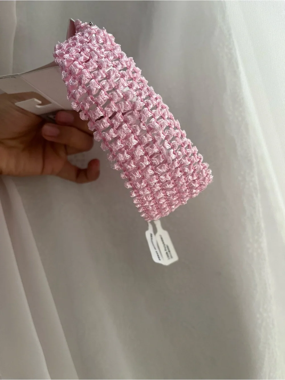 BNWT Urban Outfitters Light Pink Crochet Headband with Heart Charm